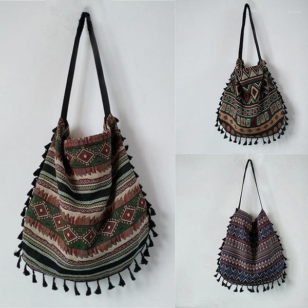 Bolsos de noche, bolso de hombro con flecos bohemios Vintage para mujer, bolsos con flecos bohemios Hippie Gypsy, estilo étnico abierto