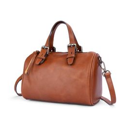 Sacs de soirée Vintage Brown Boston Sac fourre-tout Petit Art littéraire rétro fait à la main en cuir de vachette femmes sac à main luxueux femme sac à bandoulière même