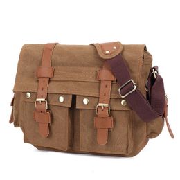 Abendtaschen Vintage Canvas Leder Satchel Herren Schulter Casual Business Messenger Bag für Männer Laptop Aktentasche 231208