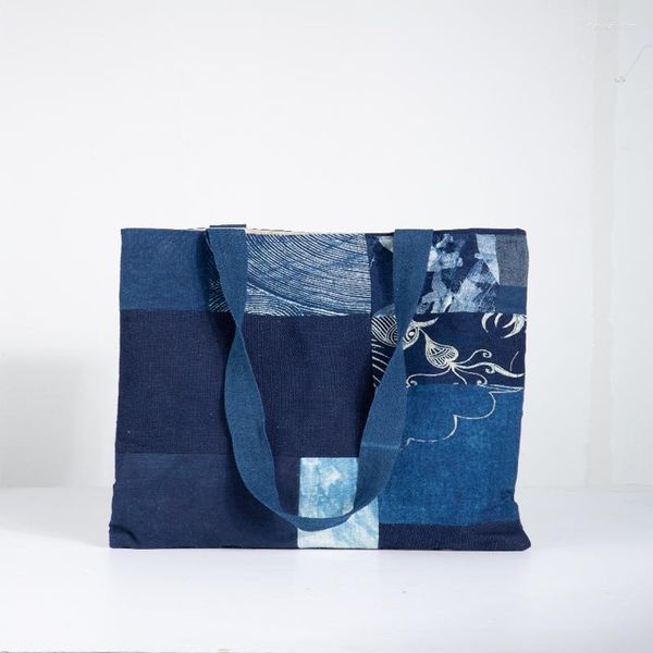 Sacs de soirée Vintage Casual Toile Coton Grande Capacité Shopper Bohème Épaule Sling Sac Fourre-Tout Pour Les Femmes Boucle Bleu Wax Impression D