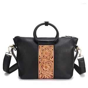 Sacs de soirée Vintage Style chinois en cuir véritable poignée ronde femme gravé fleur sac à main sac à main véritable peau de vache dame croix sac à bandoulière