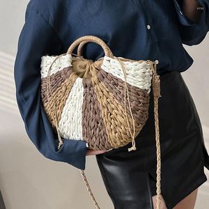 Avondtassen vintage ontwerp vrouwen breien stro weeft gevlochten schouder messenger tas dame handvatvormige handtassen totes strand kruislichaam