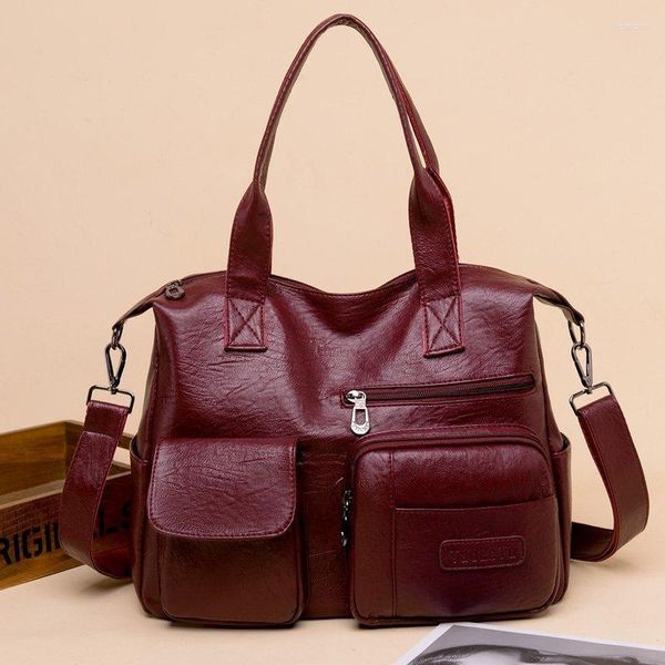 Bolsos de noche Vintage de alta capacidad para mujer, bolso de mano informal de cuero de calidad 2023, bolso grande de lujo, bolso cruzado de hombro para mujer con múltiples bolsillos