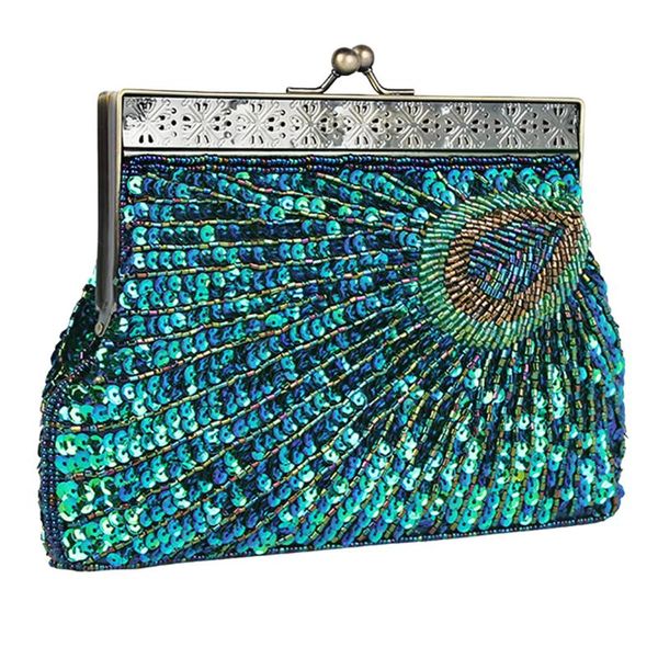 Sacs de soirée Vintage Paon Style Femmes Paillettes Pochette Chaîne Épaule Bolsas Mujer Pour Banquet Fête De Mariage ArrivéeSoirée