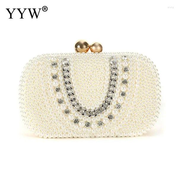 Sacs de soirée Vintage Pearl Femme Sac à main Sac en diamant Luxury Mariage Bridal Ladies Chaîne d'embrayage Dîner de robe d'épaule blanche