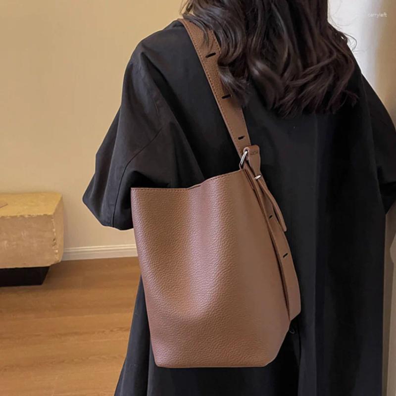 Evening Bags Vintage PU Leather Women Bucket Bag Large Capacity Casual Crossbody Ladies Classic Solid Color Shoulder With Coin Purses