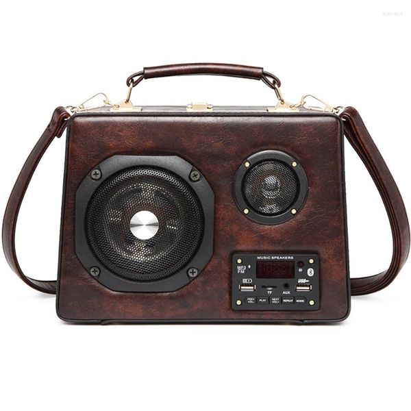 Bolsos de noche Vintage Radio Audio Caja Monederos y bolsos en forma para mujeres Diseñador Bolso de hombro femenino Novedad Crossbody Moda Cuero
