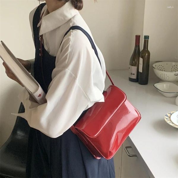 Sacs de soirée Vintage rouge dames en cuir verni petit sac à bandoulière carré mode femmes messager couleur unie femme sacs à main sac à main