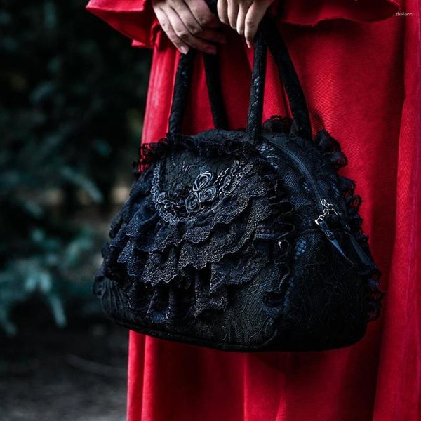 Bolsos de noche Vintage Royal Gothic Tendencia Lolita Black Lace Black Rose Zip Exquisito bolso bolso bolso