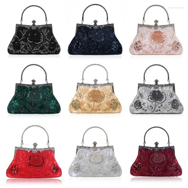 Bolsos de noche Bolso de embrague floral con cuentas de estilo vintage Bolso de fiesta de boda Bolso de fiesta