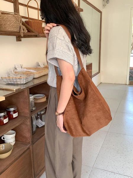 Bolsas de noche Vintage Tela de gamuza Bolso de hombro para mujeres Gran capacidad Nubuck PU Cuero Tote Femenino Casual Viaje Monedero Compras