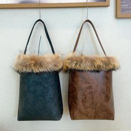 Vintage draagtas voor dames Luxe designer handtassen en portemonnee in PU-pluche afwerking, grote capaciteit met binnenzak, emmer