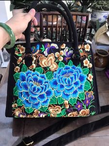 Sacs de soirée Vintage sac pour femme en offre noir toile Floral fourre-tout Style ethnique broderie dames sacs à main mode carré