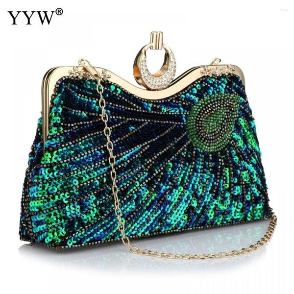 Bolsos de noche embragues de mujer vintage con mango de pavo real lentejuelas de lentejuelas con cuentas de cartera de nucleares mini bolso de lujo