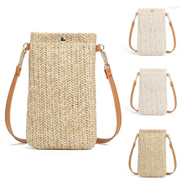 Sacs de soirée portefeuille Femmes diagonales Paille tissée Téléphone mobile Sac d'emploi trèfle Ladies Purse Summer Beach Travel Femme Mini Carte