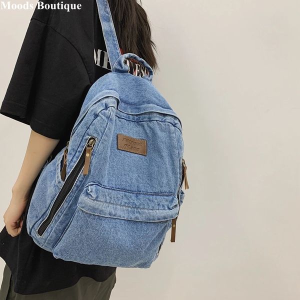 Sacs de soirée Sacs à dos de mode en denim lavé pour femmes Dernière tendance Sac d'école étudiant Multi poches Grande capacité Sac à dos bleu Mochila 231121