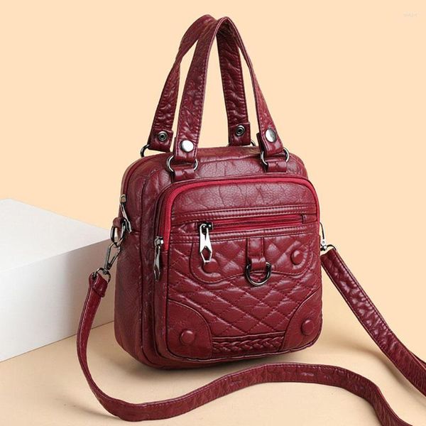 Bolsos de noche Bolsos de cuero de piel de oveja Waterwash para mujer 2023 Diseño de moda Bolso de hombro con entramado de diamantes Mochila pequeña multifunción