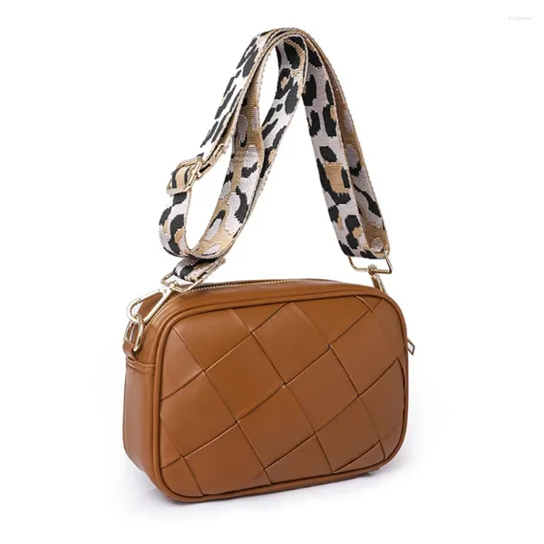 Bolsas de noche Tejido PU Cuero Crossbody Mujeres Diseñador de lujo Leopardo Guitarra Correa Bolsos de hombro Vintage Simple Square Sling Bag