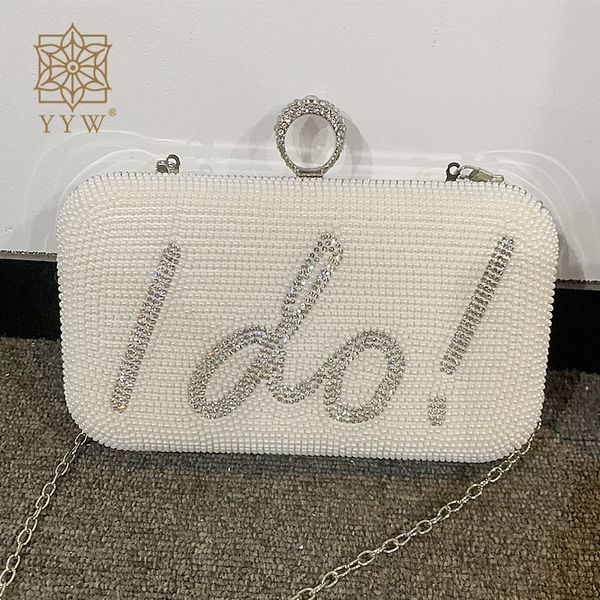 Bolsos de noche Boda Embrague blanco Hago Carta Bolsos de noche para mujer Bolsos de mano nupciales Rhinestone Perla Rebordear Banquete de boda Bolso Tendencia 230508