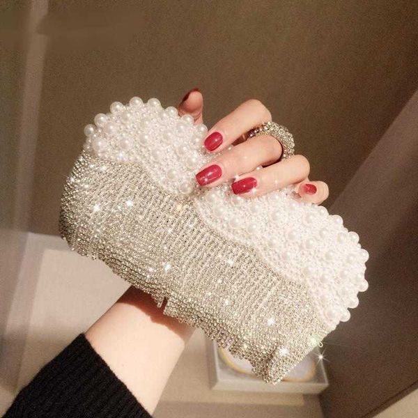 Bolsos de noche, bolso de mano con anillo de perla blanca para mujer, bolso de mano con borlas de diamantes de imitación, bolso de mano para boda, bolso principal para mujer 2023, nuevo bolso de fiesta de lujo 230427