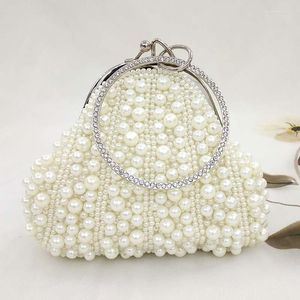 Bolsos de noche de plástico blanco con perlas Hobos, bolso de mano para mujer, bolso elegante, bolsos pequeños suaves, bolsos de mano para novia de boda para mujer