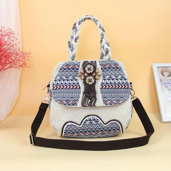 Bolsos de noche al por mayor, bolsos pequeños vintage con apliques de cuerda para mujer, bolso de lona bohemio con múltiples cremalleras en relieve