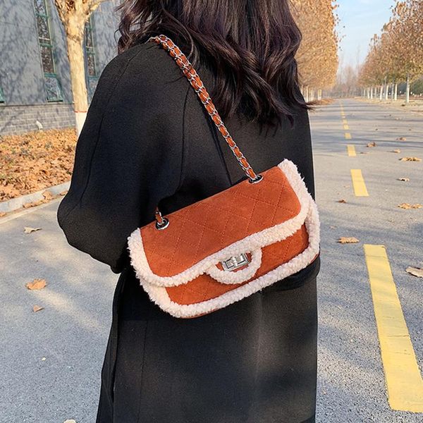 Bolsos de noche, bolso de hombro de invierno, Vintage, Color sólido, marrón, mujer, pequeño mensajero negro, monedero de piel para mujer