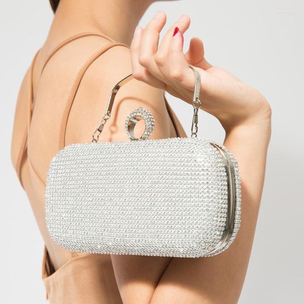 Bolsos de noche, bolso de mujer, bolso de mano con diamantes de imitación para mujer, cartera de día de cristal, monedero de boda, fiesta, banquete, negro/oro y plata