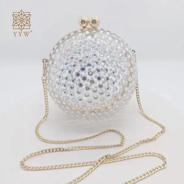 Bolsos de noche mujer mini billetera de lujo brillante transparente bola redonda embrague de bolso bling bolso de diamante para acrílico