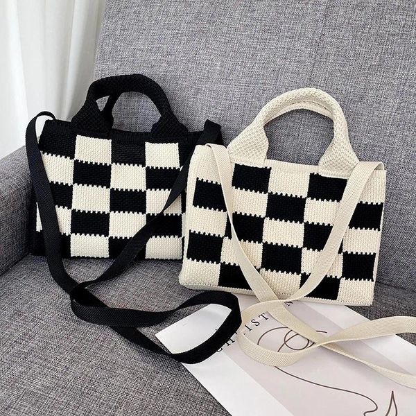 Sacs de soirée Femmes 2024 Automne Hiver Black and White Plaid Casual Casual Fashion Fashion All-Match Branche-sac à main