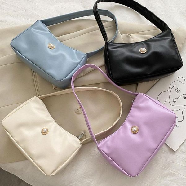 Bolsos de noche para mujer, bolso informal de hombro a la moda con perlas para axilas, bolso Vintage de cuero para mujer, bolso de mano de fiesta Hobos para mujer