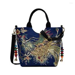 Sacs de soirée Sac à main pour femme Style ethnique Toile Sac à bandoulière décontracté Mode Paon Broderie Satchel Fourre-tout Dames Bandoulière