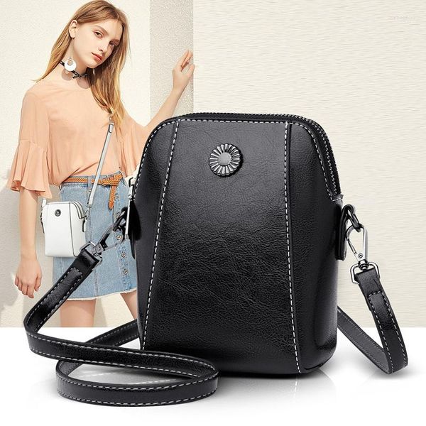 Bolsos de noche Bolso de cuero para teléfono móvil para mujer Bolso de mensajero de un solo hombro Moda de negocios Cera de aceite Cuero de vaca Casual Crossbody Pequeño