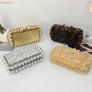 Bolsos de noche Caja de acrílico para mujer, bolsos de mano de noche de lujo para fiesta de boda, cuentas de lámina dorada, bolsos, bolsos de diseñador, bolsas cuadradas de alta calidad 230927