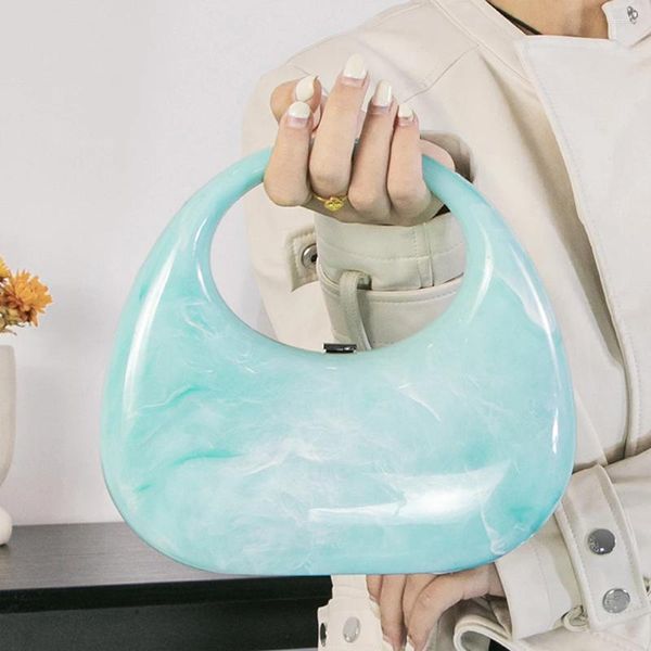 Bolsos de noche Bolso de embrague de acrílico para mujer Monedero de media luna de mármol Asa superior para boda Cóctel Fiesta de graduación