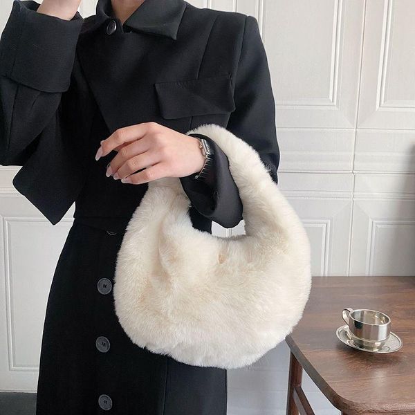 Sacs de soirée Femmes Automne et Hiver Fashion Plux d'épaule 2022 Japonais Coréen Casual Lady Fur Small Satchel HandbageVening