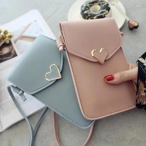 Sacs de soirée Femmes Sac pour téléphone Transparent 2024 Porte-monnaie Cross Épaule Filles Mignon Mini Coeur Type Hasp Pochette Mobile