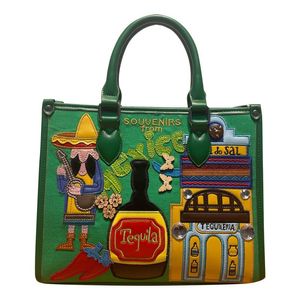 Bolsos de noche Mujer Lienzo Bordado Monedero Bolso Hombro Cruzado Cuerpo Mensajero Bolsa Totes Braccialini Estilo Arte Mexicano Paisaje Noche