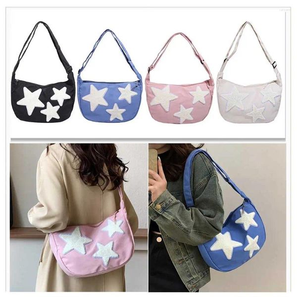 Bolsas de noche Bolsa de mensajero de lona para mujer Versátil Y2K Hobo Correa ajustable Crossbody Sling Pentagrama Satchel Libro de estudiante