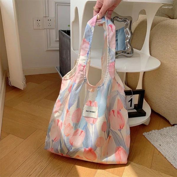 Sacs de soirée Femmes Toile Sac à bandoulière Mignon Fleur Imprimer Shopping Eco Coton Shopper Tissu Tissu Sac à main fourre-tout pour les filles