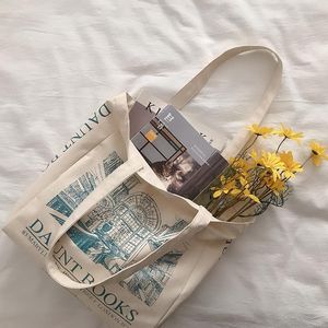 Avondtassen dames canvas schouder daunt boeken print tote vrouwelijke reis handtassen grote capaciteit katoenen doek shopper meisjes schooltas