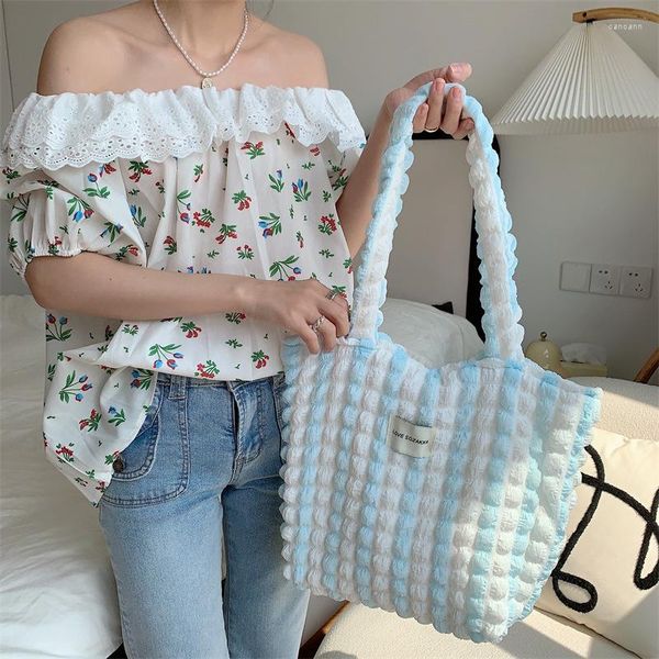 Bolsos de noche para mujer, bolso de mano informal de tela de burbujas, bolsos de lona grandes, bolsos de mano para mujer, reutilizables, tela suave ecológica, compras, viajes, escuela