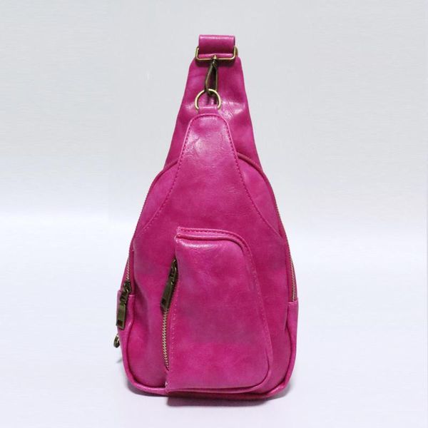 Femmes poitrine sac rose fronde rétro en cuir PU sac banane bohème larges bretelles bandoulière porte-monnaie pochette