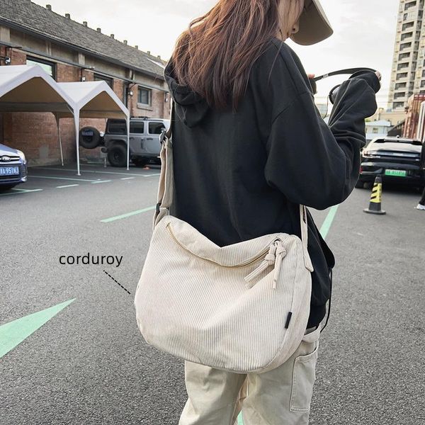 Bolsos de noche Mujer Tela de pana Bolsa de tamaño mediano Bolso lateral con bandolera Gran capacidad Libro escolar Tela para computadora portátil Textil Slouchy Hobo Crossbody