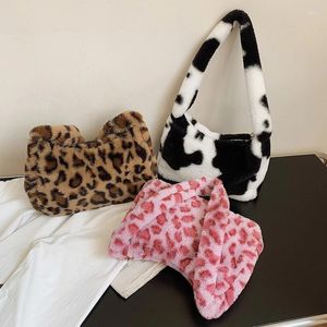 Avondtassen vrouwen koe print mini schouder vrouwelijke winter pluche onderarm luipaard zebra patroon donzige tote tote kleine portemonnees