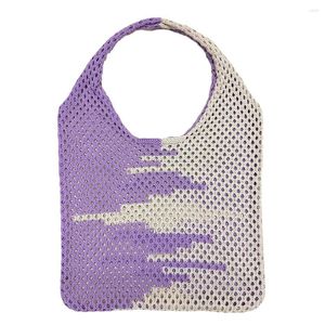 Sacs de soirée femmes Crochet sac fourre-tout esthétique mignon tricoté trajet creux contraste couleurs Fairycore maille été plage