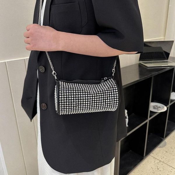 Sacs de soirée Femmes Diamants Sling Sac avec perles Poignée Cylindre Téléphone portable Bourse Brillant Strass Fermeture à glissière Femelle Commute