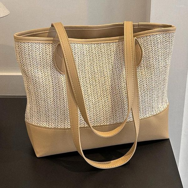 Bolsos de noche Bolso Hobo de moda para mujer Bolso de paja de gran capacidad para mujer Bolso informal con asa superior con cremallera Ligero y transpirable para regalo de cumpleaños