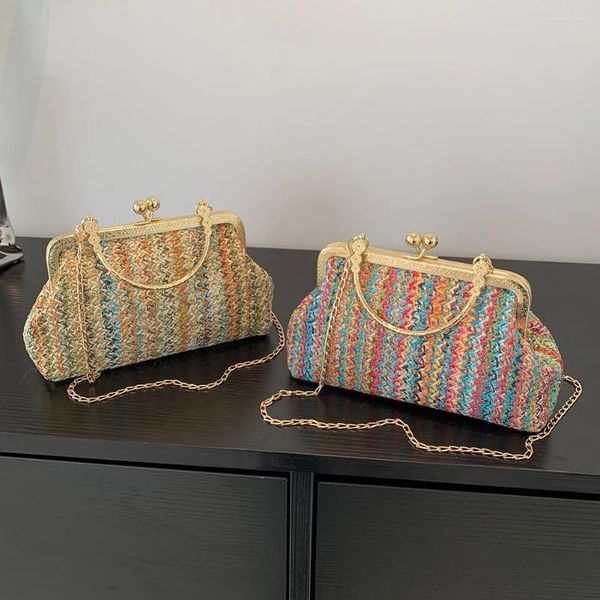 Bolsos de noche para mujer, bolso con asa superior a la moda, bolso de mano colorido para chica, bolso grande de alta calidad, cerrojo informal para vacaciones en la playa de verano