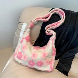 Avondtassen Vrouwen Pluizige Draagtas Bloemenprint Pluche Schouder Veelzijdige Y2k Satchel Namaakbont Handtas Winter Shopper